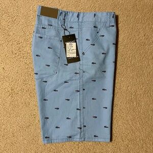 Men's Crocodile Print 5-Pocket Cotton 'Fashion Jeans' Shorts-Light Blue-Size 42